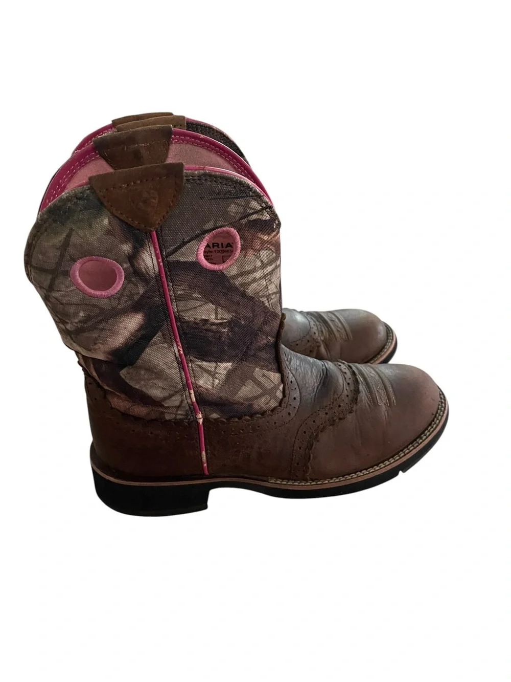 Ariat Brown Leather Western Boots with Pink Lined Shaft